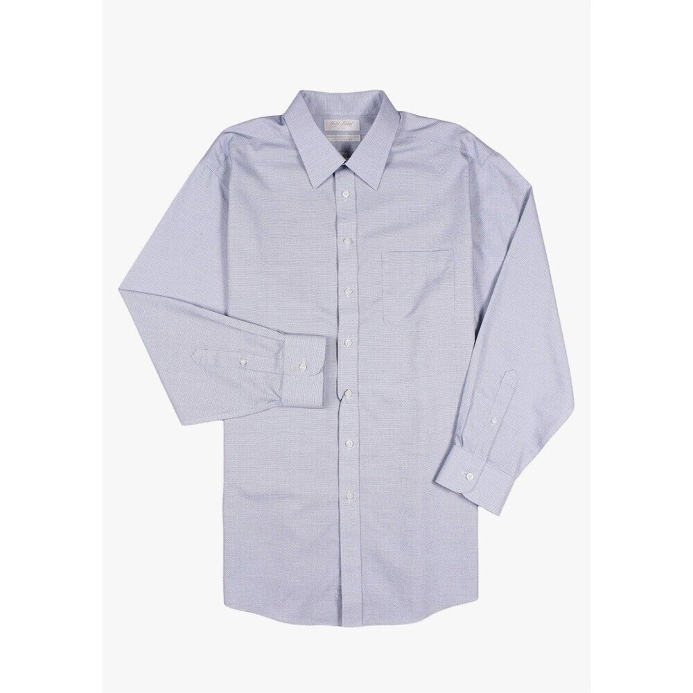 Gold Label Roundtree & Yorke Dress Shirt Mens 17.5 Blue Herringbone - Picture 9 of 9